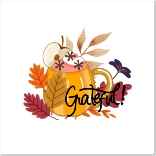 Grateful! with a pumpkin shaped mug Posters and Art